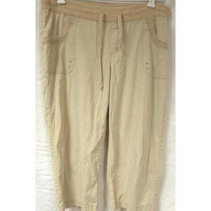 Route 66 Womens W38xL21 Tan Khaki Pull On Stretch Waist Thick Stitch Capri Pants